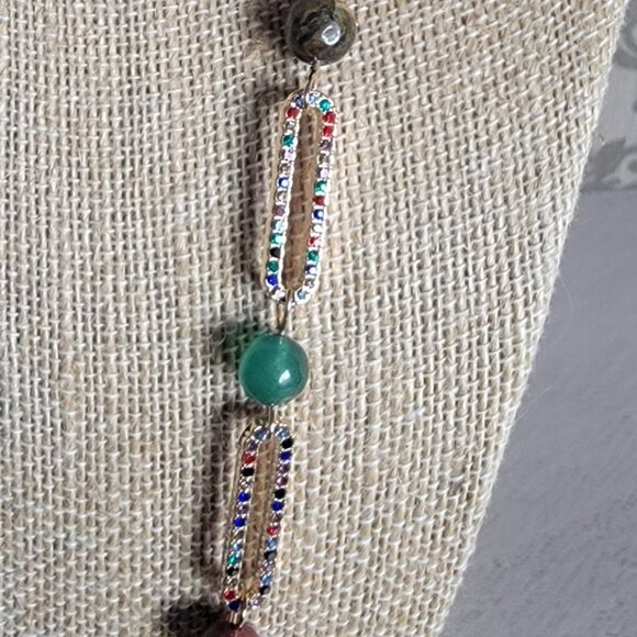 Multi Gemstone Multi Color Austrian Paperclip Necklace - Picture 4 of 6